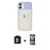 MARSİLYAN™- iPhone 11 Kılıf Vadi Çizgi - Siyah 34D Hayalet Izgaralı Cam + PVD Metal Kamera Lens - MI