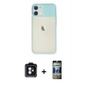 MARSİLYAN™- iPhone 11 Kılıf Vadi Çizgi - Siyah 34D Hayalet Izgaralı Cam + PVD Metal Kamera Lens - MI