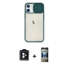 MARSİLYAN™- iPhone 11 Kılıf Vadi Çizgi - Siyah 34D Hayalet Izgaralı Cam + PVD Metal Kamera Lens - MI