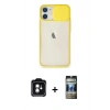 MARSİLYAN™- iPhone 11 Kılıf Vadi Çizgi - Siyah 34D Hayalet Izgaralı Cam + PVD Metal Kamera Lens - YL