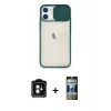 MARSİLYAN™- iPhone 11 Kılıf Vadi Çizgi - Siyah 34D Hayalet Izgaralı Cam + PVD Metal Kamera Lens - YL