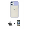 MARSİLYAN™- iPhone 11 Kılıf Vadi Çizgi - Siyah 34D Hayalet Izgaralı Cam + Şeffaf Kamera Lens Koruma Cam