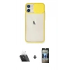 MARSİLYAN™- iPhone 11 Kılıf Vadi Çizgi - Siyah 34D Hayalet Izgaralı Cam + Şeffaf Kamera Lens Koruma Cam