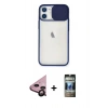 MARSİLYAN™- iPhone 11 Kılıf Vadi Çizgi - Siyah 34D Hayalet Izgaralı Cam + Raze Metal Kamera Lens - SH