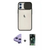 MARSİLYAN™- iPhone 11 Kılıf Vadi Çizgi - Siyah 360 Mat Full Body Arka Koruyucu + Raze Metal Kamera Lens - MR