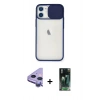 MARSİLYAN™- iPhone 11 Kılıf Vadi Çizgi - Siyah 360 Mat Full Body Arka Koruyucu + Raze Metal Kamera Lens - MR