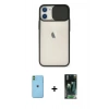 MARSİLYAN™- iPhone 11 Kılıf Vadi Çizgi - Siyah 360 Mat Full Body Arka Koruyucu + Neon Fosforlu Kamera Lens - YL