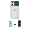 MARSİLYAN™- iPhone 11 Kılıf Vadi Çizgi - Siyah 360 Mat Full Body Arka Koruyucu + Neon Fosforlu Kamera Lens - YL