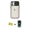 MARSİLYAN™- iPhone 11 Kılıf Vadi Çizgi - Siyah 360 Mat Full Body Arka Koruyucu + Rainbow Kamera Lens Koruma Cam - KI
