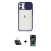 MARSİLYAN™- iPhone 11 Kılıf Vadi Çizgi - Siyah 360 Mat Full Body Arka Koruyucu + Kamera Lens Koruma Cam - SF