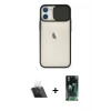 MARSİLYAN™- iPhone 11 Kılıf Vadi Çizgi - Siyah 360 Mat Full Body Arka Koruyucu + Kamera Lens Koruma Cam - SF