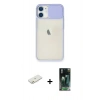 MARSİLYAN™- iPhone 11 Kılıf Vadi Çizgi - Siyah 360 Mat Full Body Arka Koruyucu + Renkli Kamera Lens Koruma Cam - TU
