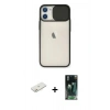MARSİLYAN™- iPhone 11 Kılıf Vadi Çizgi - Siyah 360 Mat Full Body Arka Koruyucu + Renkli Kamera Lens Koruma Cam - TU