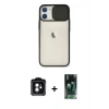 MARSİLYAN™- iPhone 11 Kılıf Vadi Çizgi - Siyah 360 Mat Full Body Arka Koruyucu + PVD Metal Kamera Lens - YL