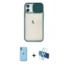 MARSİLYAN™- iPhone 11 Kılıf Vadi Çizgi - Siyah 3D Antistatik Cam Ekran Koruyucu + Neon Fosforlu Kamera Lens - TU