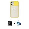 MARSİLYAN™- iPhone 11 Kılıf Vadi Çizgi - Siyah 3D Antistatik Cam Ekran Koruyucu + PVD Metal Kamera Lens - TU