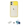 MARSİLYAN™- iPhone 11 Kılıf Vadi Çizgi - Siyah 3D Antistatik Cam Ekran Koruyucu + Renkli Kamera Lens Koruma Cam - YL