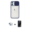 MARSİLYAN™- iPhone 11 Kılıf Vadi Çizgi - Siyah 3D Antistatik Hayalet Cam Ekran Koruyucu + Pers Alüminyum Kamera Lens - GI