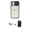 MARSİLYAN™- iPhone 11 Kılıf Vadi Çizgi - Siyah 3D Antistatik Hayalet Cam Ekran Koruyucu + Pers Alüminyum Kamera Lens - GI