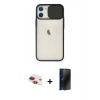 MARSİLYAN™- iPhone 11 Kılıf Vadi Çizgi - Siyah 3D Antistatik Hayalet Cam Ekran Koruyucu + Pers Alüminyum Kamera Lens - KI