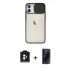 MARSİLYAN™- iPhone 11 Kılıf Vadi Çizgi - Siyah 3D Antistatik Hayalet Cam Ekran Koruyucu + PVD Metal Kamera Lens - YL