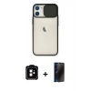 MARSİLYAN™- iPhone 11 Kılıf Vadi Çizgi - Siyah 3D Antistatik Hayalet Cam Ekran Koruyucu + PVD Metal Kamera Lens - TU