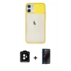 MARSİLYAN™- iPhone 11 Kılıf Vadi Çizgi - Siyah 3D Antistatik Hayalet Cam Ekran Koruyucu + PVD Metal Kamera Lens - TU