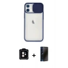 MARSİLYAN™- iPhone 11 Kılıf Vadi Çizgi - Siyah 3D Antistatik Hayalet Cam Ekran Koruyucu + PVD Metal Kamera Lens - TU