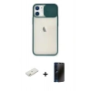 MARSİLYAN™- iPhone 11 Kılıf Vadi Çizgi - Siyah 3D Antistatik Hayalet Cam Ekran Koruyucu + Renkli Kamera Lens Koruma Cam - TU