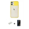 MARSİLYAN™- iPhone 11 Kılıf Vadi Çizgi - Siyah 3D Antistatik Hayalet Cam Ekran Koruyucu + Renkli Kamera Lens Koruma Cam - TU