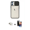 MARSİLYAN™- iPhone 11 Kılıf Vadi Çizgi - Siyah 3D Antistatik Mat Seramik Nano Ekran Koruyucu + Pers Alüminyum Kamera Lens - GD