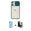 MARSİLYAN™- iPhone 11 Kılıf Vadi Çizgi - Siyah 3D Antistatik Mat Seramik Nano Ekran Koruyucu + Neon Fosforlu Kamera Lens - MI