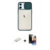 MARSİLYAN™- iPhone 11 Kılıf Vadi Çizgi - Siyah 3D Antistatik Mat Seramik Nano Ekran Koruyucu + Renkli Kamera Lens Koruma Cam - PE
