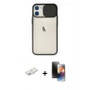 MARSİLYAN™- iPhone 11 Kılıf Vadi Çizgi - Siyah 3D Antistatik Mat Seramik Nano Ekran Koruyucu + Renkli Kamera Lens Koruma Cam - PE