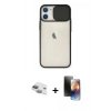 MARSİLYAN™- iPhone 11 Kılıf Vadi Çizgi - Siyah 3D Antistatik Mat Seramik Nano Ekran Koruyucu + Yeşil Pers Alüminyum Kamera Lens