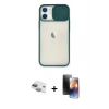 MARSİLYAN™- iPhone 11 Kılıf Vadi Çizgi - Siyah 3D Antistatik Mat Seramik Nano Ekran Koruyucu + Yeşil Pers Alüminyum Kamera Lens