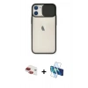 MARSİLYAN™- iPhone 11 Kılıf Vadi Çizgi - Siyah 3D Antistatik Seramik Nano Ekran Koruyucu + Pers Alüminyum Kamera Lens - KI