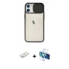 MARSİLYAN™- iPhone 11 Kılıf Vadi Çizgi - Siyah 3D Antistatik Seramik Nano Ekran Koruyucu + Renkli Kamera Lens Koruma Cam - SI