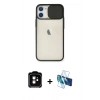 MARSİLYAN™- iPhone 11 Kılıf Vadi Çizgi - Siyah 3D Antistatik Seramik Nano Ekran Koruyucu + PVD Metal Kamera Lens - TU