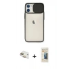 MARSİLYAN™- iPhone 11 Kılıf Vadi Çizgi - Siyah 6D Mat Seramik Hayalet Nano Ekran Koruyucu + Pers Alüminyum Kamera Lens - GD