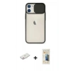 MARSİLYAN™- iPhone 11 Kılıf Vadi Çizgi - Siyah 6D Mat Seramik Hayalet Nano Ekran Koruyucu + Pembe Renkli Kamera Lens Koruma Cam