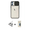 MARSİLYAN™- iPhone 11 Kılıf Vadi Çizgi - Siyah 6D Mat Seramik Hayalet Nano Ekran Koruyucu + Raze Metal Kamera Lens - GS