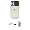 MARSİLYAN™- iPhone 11 Kılıf Vadi Çizgi - Siyah Bilvis 3D Cam Ekran Koruyucu + Renkli Kamera Lens Koruma Cam - PE