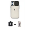 MARSİLYAN™- iPhone 11 Kılıf Vadi Çizgi - Siyah Bilvis 3D Cam Ekran Koruyucu + PVD Metal Kamera Lens - SH