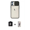 MARSİLYAN™- iPhone 11 Kılıf Vadi Çizgi - Siyah Bilvis 3D Cam Ekran Koruyucu + PVD Metal Kamera Lens - TU