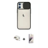 MARSİLYAN™- iPhone 11 Kılıf Vadi Çizgi - Siyah Bilvis 3D Mat Cam Ekran Koruyucu + Pers Alüminyum Kamera Lens - GD