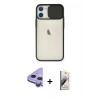 MARSİLYAN™- iPhone 11 Kılıf Vadi Çizgi - Siyah Bilvis 3D Mat Cam Ekran Koruyucu + Raze Metal Kamera Lens - MR