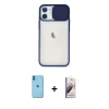 MARSİLYAN™- iPhone 11 Kılıf Vadi Çizgi - Siyah Bilvis 3D Mat Cam Ekran Koruyucu + Neon Fosforlu Kamera Lens - MI