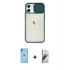 MARSİLYAN™- iPhone 11 Kılıf Vadi Çizgi - Siyah Bilvis 3D Mat Cam Ekran Koruyucu + Neon Fosforlu Kamera Lens - MI