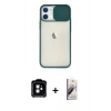 MARSİLYAN™- iPhone 11 Kılıf Vadi Çizgi - Siyah Bilvis 3D Mat Cam Ekran Koruyucu + PVD Metal Kamera Lens - TU